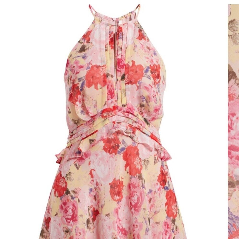 Floret Studios Floral Ruffle Waist A-line Dress in Pink Floral Size Large - Picture 11 of 16